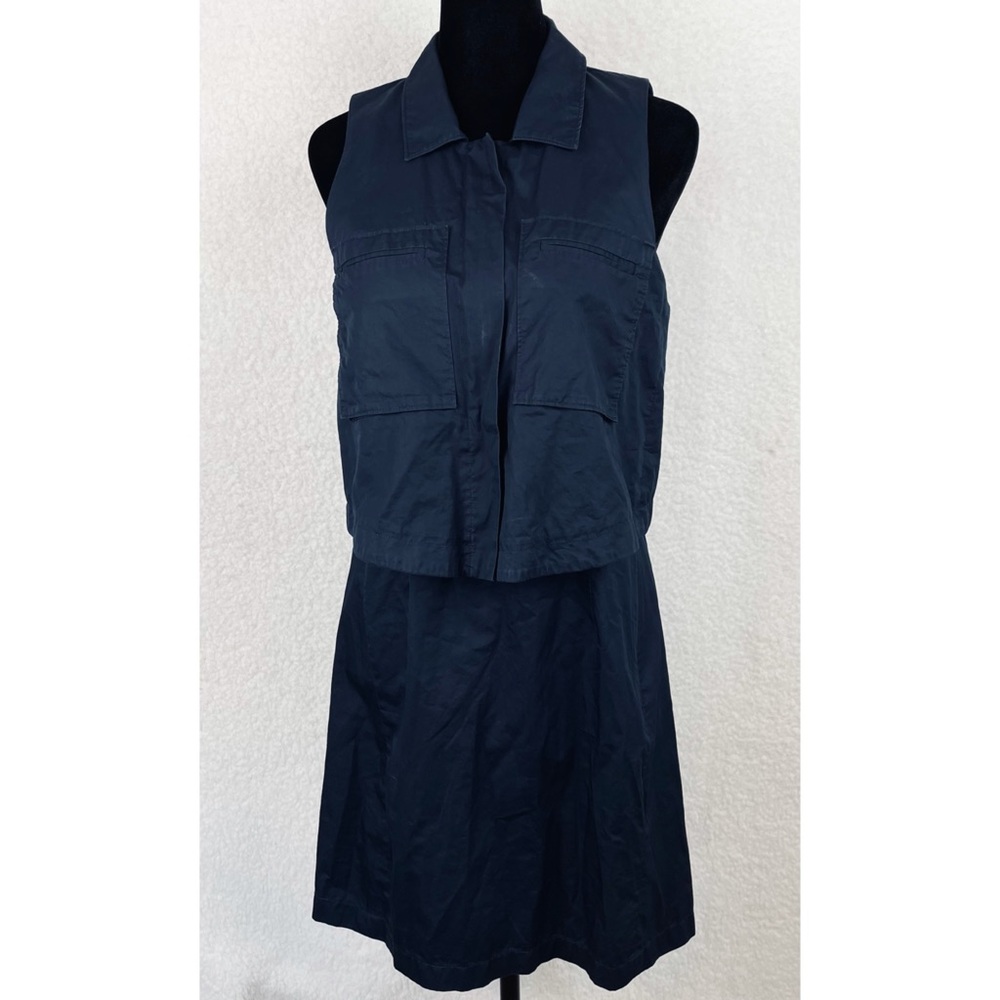 THEORY • Navy Blue Gemine Sleeveless Tiered A-Line Mini Dress, 4 - Picture 15 of 16